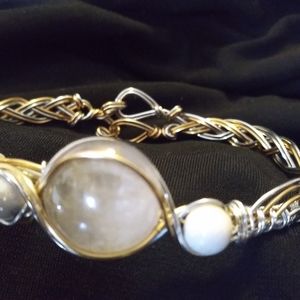 Moonstone bangle bracelet Handcrafted